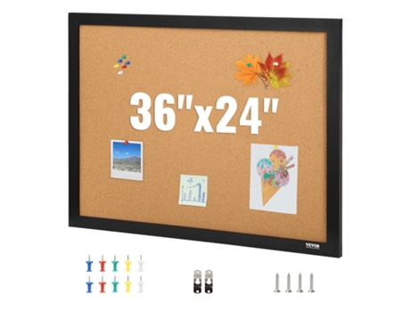 VEVOR Tablón de Corcho, 36 X 24 Pulgadas Tablón de Anuncios Con Marco Adhesivo Mdf, Tablón de Visión Incluye 10