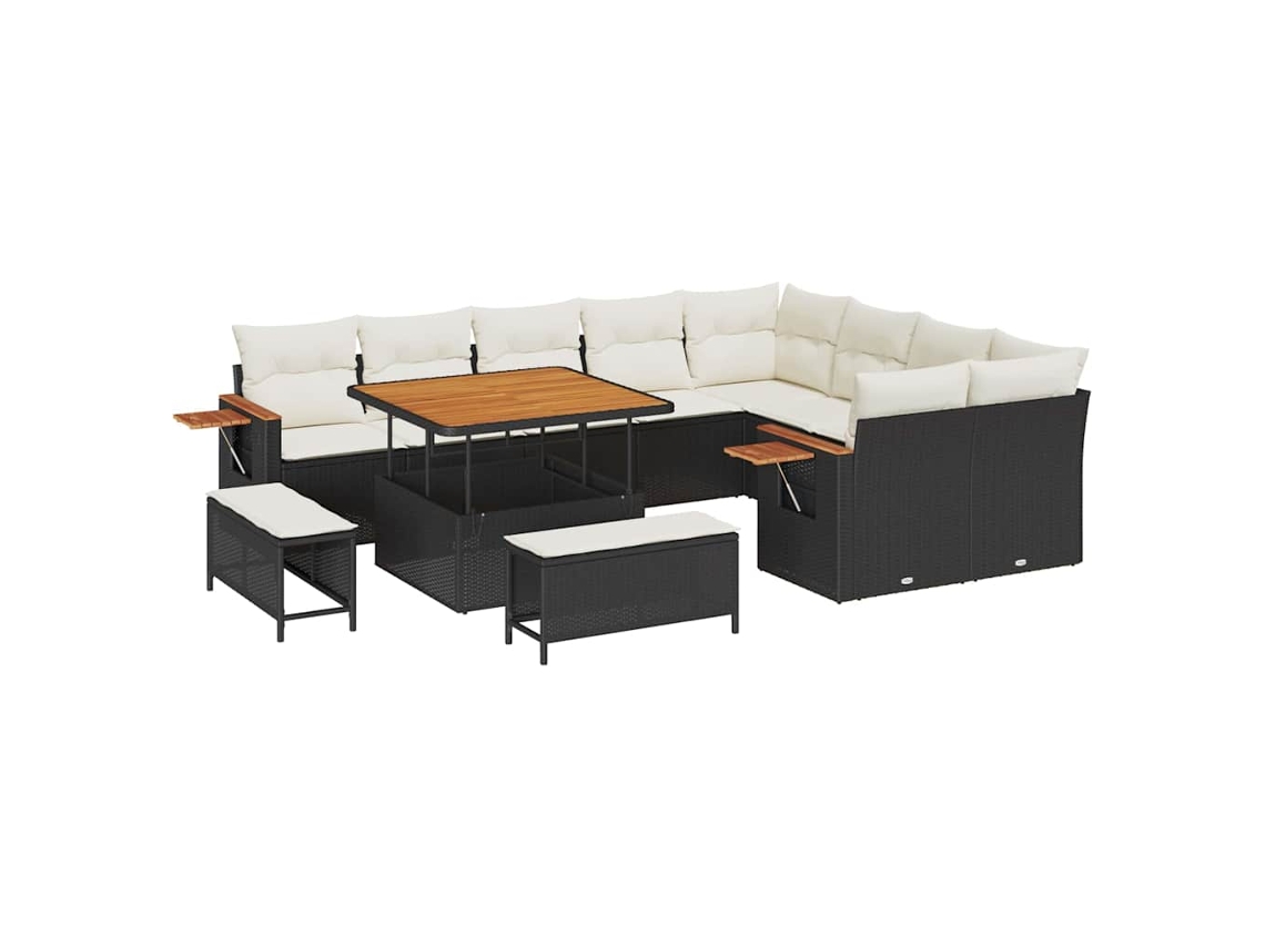 Maison Exclusive - Conjunto de sofás de jardín de mimbre negro y crema de 13 piezas