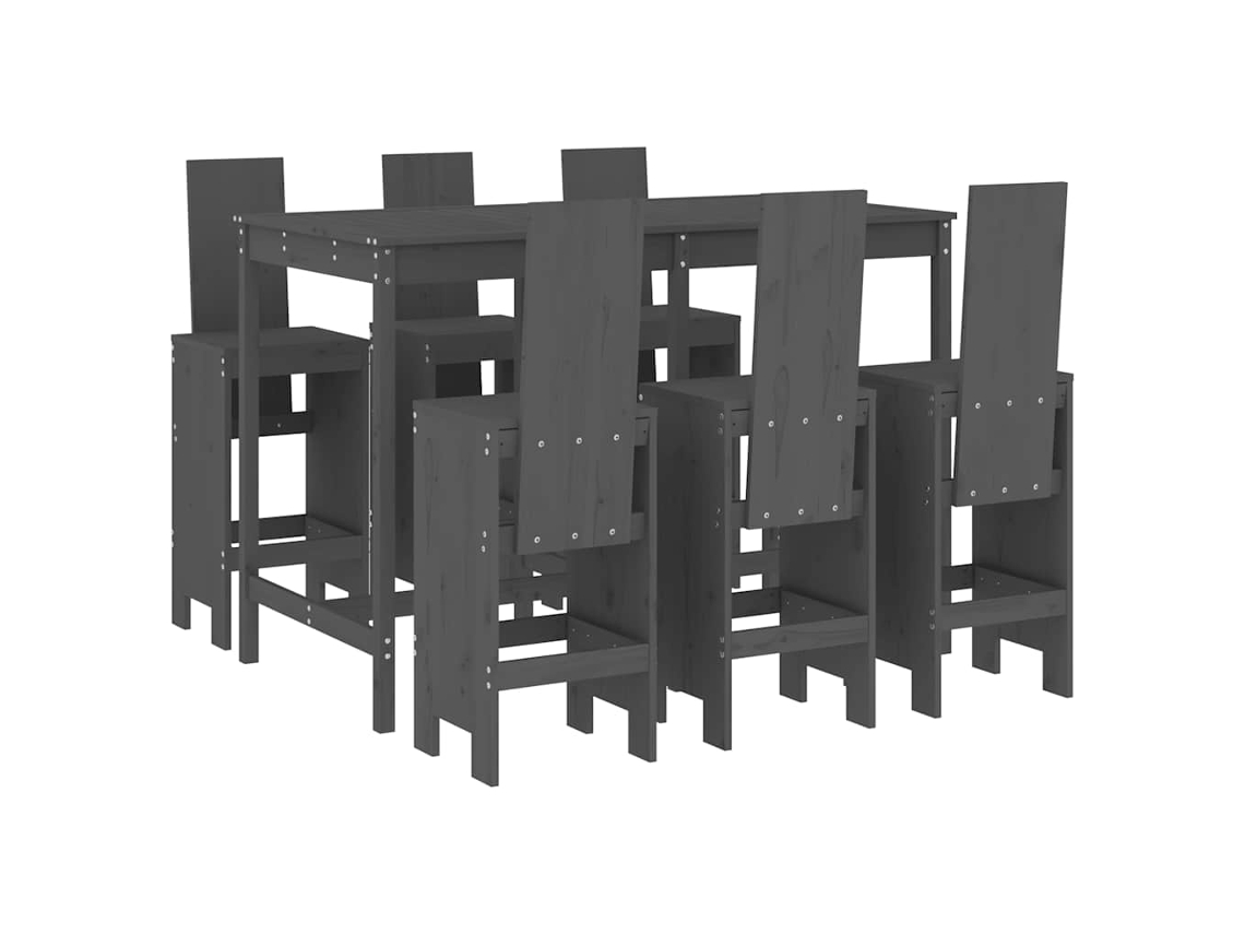 Maison Exclusive - Set De Mesa Y Taburetes Altos Jardín 7 Piezas Madera Pino Gris