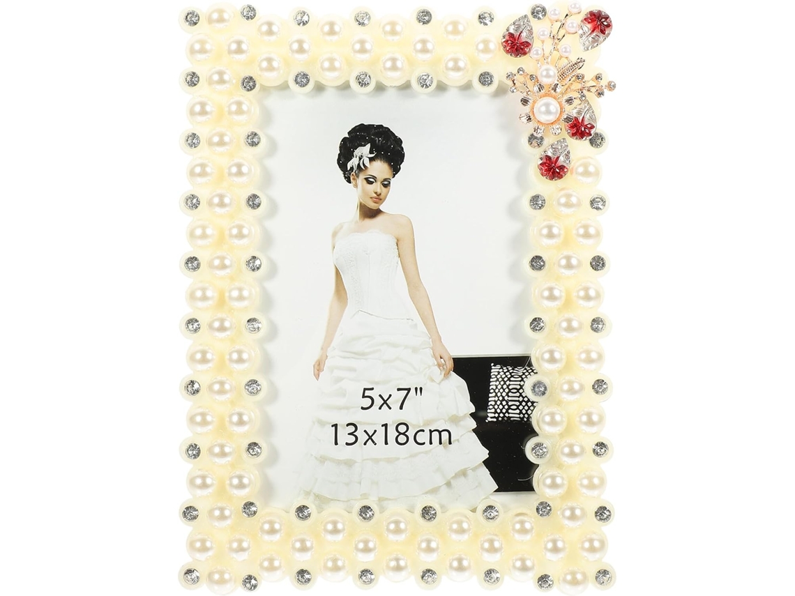 Marco Fotos Decorativo Europeo 7 Pulgadas Escritorio Diamantes Imitación Perlas Portafotos Decoración