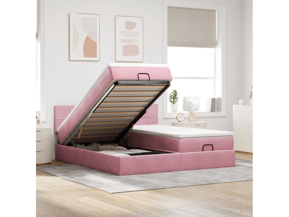 Estructura De Cama Otomana Colchones Terciopelo Rosa 200x200cm