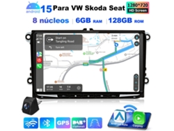 Autorradio JUNSUN de 9 pulgadas, 6 GB + 128 GB, Android Auto, 4G inalámbrico + WiFi, GPS, Bluetooth, cámara trasera incluida para VW Skoda Seat