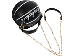 Bolsa Transversal Feminina Redonda Estilo Basquete Em Couro Sintético Preto, Pequena E Leve.