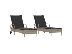 Conjunto de chaise longue de mimbre de 2 piezas con cojines, gris claro, EXCLUSIVO DE LA CASA