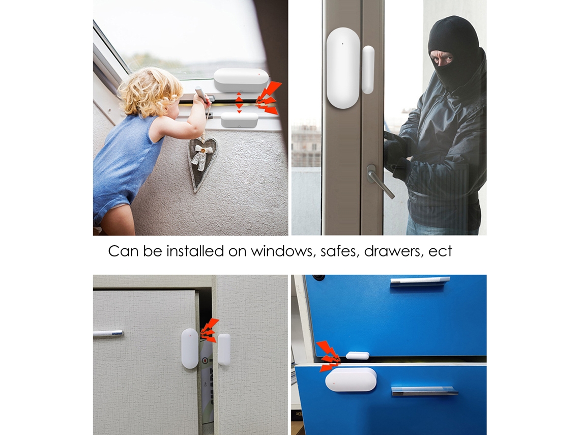 Sensores para puertas y ventanas, Wi-Fi, alarma en tiempo real, Alexa, Google