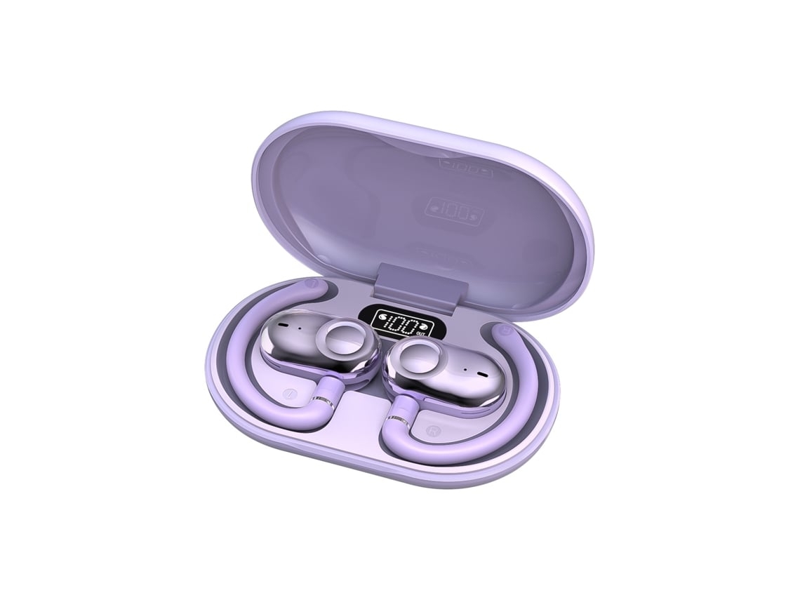 Auriculares YEMAESRE morados con gancho para la oreja Bluetooth 5.4 Auriculares inalámbricos con ajuste de doble eje