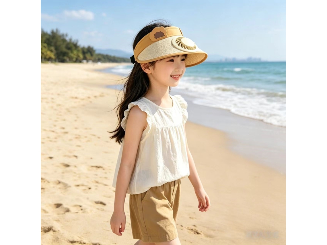 (beige) Sombrero Con Ventilador Solar Para Viajes Al Aire Libre Y Ciclismo - Protección Solar