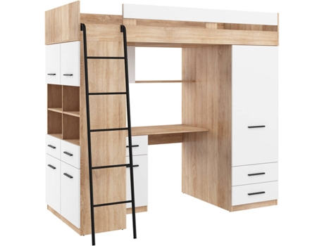 Litera con Escritorio BIM MUEBLES NIVEL L Roble y Blanco (Medidas colchón: 90x200 cm)