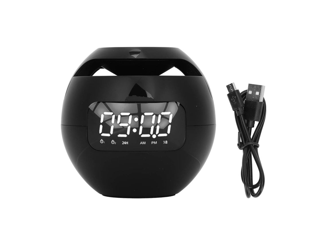 Despertador Bluetooth Con Radio Fm, Portátil, Negro, Voz Y Luces De Colores