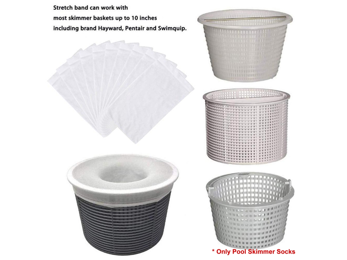 20 piezas de calcetines blancos para skimmer de piscina que limpian residuos y hojas