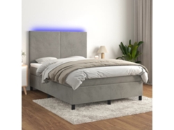 Cama Box Spring Colchón Y Led Terciopelo Gris Claro 140x200 Cm