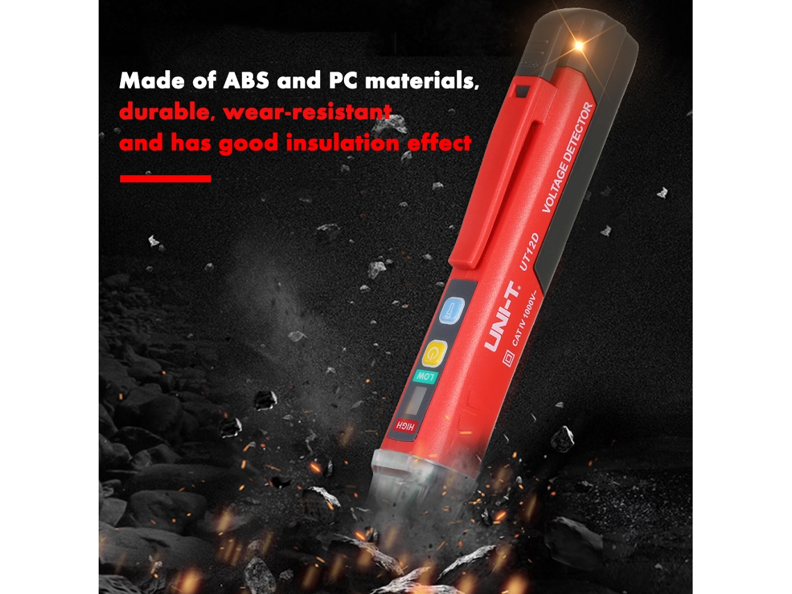 Comprobador de voltaje de CA portátil sin contacto con alarma audible y visual y linterna LED