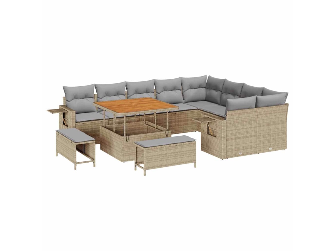 Maison Exclusive - Conjunto de sofás de jardín de 12 piezas, mimbre beige y gris claro