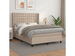 Cama Box Spring Con Colchón Cuero Sintético Capuchino 140x190cm