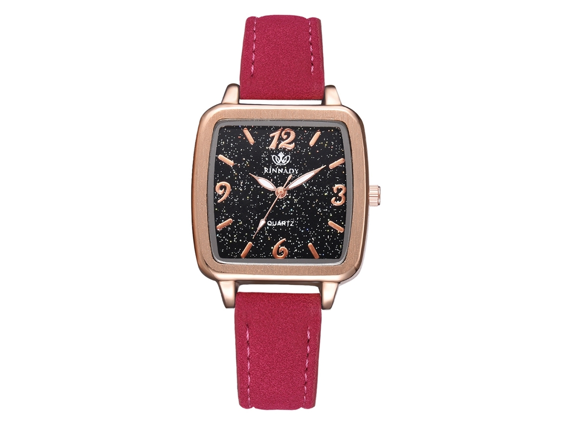 Reloj De Pulsera Cuadrado Con Forma De Estrella Para Mujer En Piel Sintética Rosa Y Roja Con Movimiento De Cuarzo.