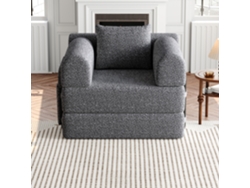 Sofá Cama 2 En 1 Diseño En Felpa, Brazos Con Almacenaje, Estructura Metálica, Modular, Antideslizante, Gris