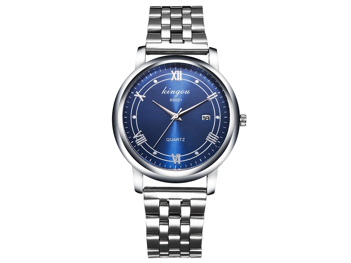 Reloj De Pulsera Informal De Negocios Para Hombre Con Números Romanos, Cuarzo Azul, Plateado.