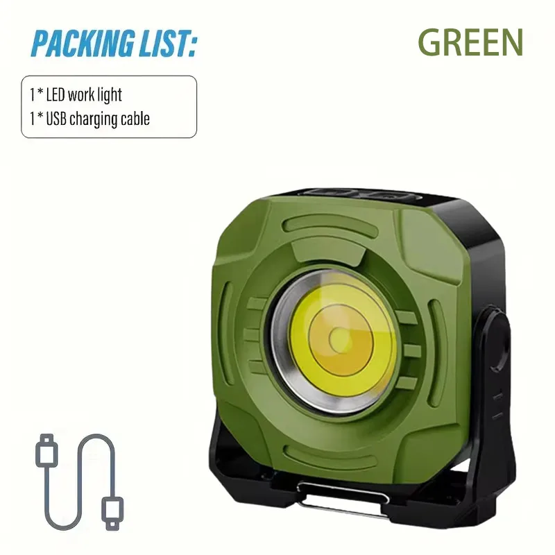 (verde) Luz De Camping Superbrillante - Luz De Trabajo Cob Recargable - Función De Carga Magnética - Emergencia Al Aire Libre - 6 Modos