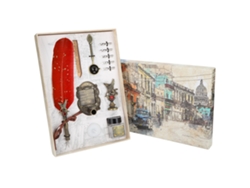 Set Pluma Pluma De Ave Estilo Retro Clásico Para Caligrafía Con Tinta Rojo