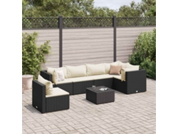 Conjunto de jardín DKD Home Decor de 7 piezas con cojines de mimbre negros