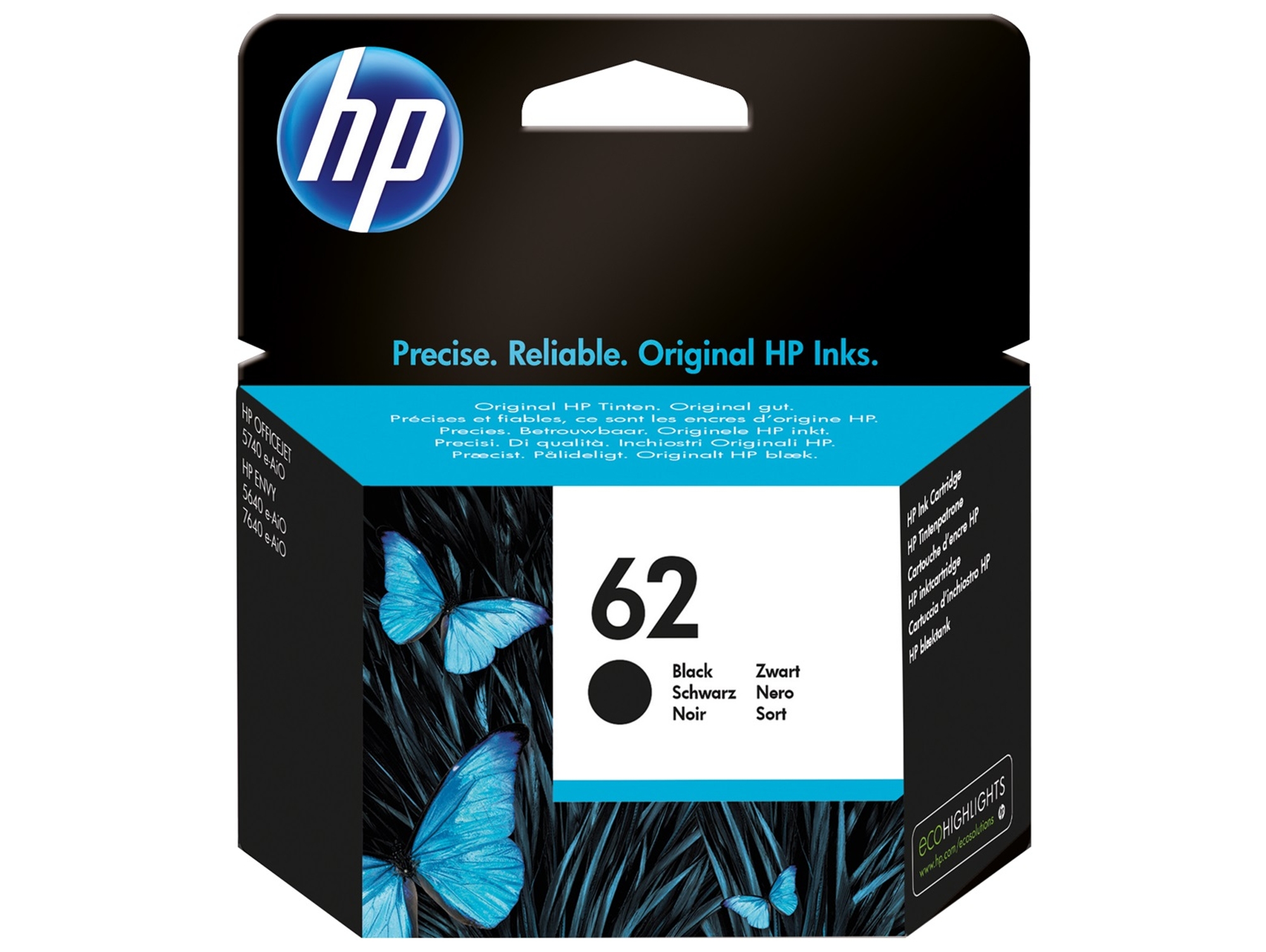 Cartucho de tinta Original HP 62 Negro para HP OfficeJet 5740 HP ENVY 5540, 5640, 7640