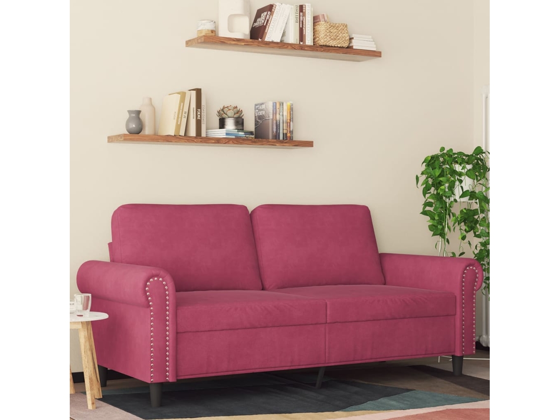 Sofá De 2 Plazas De Terciopelo Rojo Tinto 140 Cm