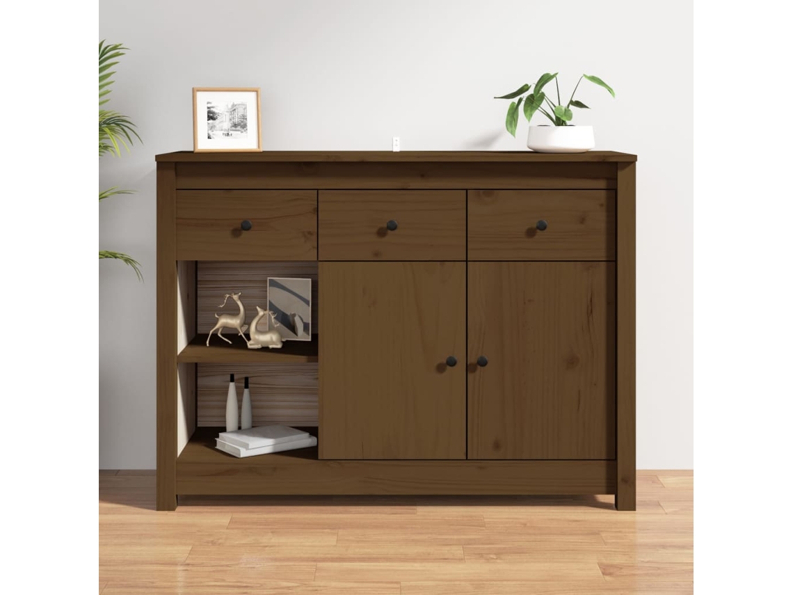 Aparador | Mueble De Comedor | Buffet De Madera Maciza De Pino Marrón Miel 100x35x74 Cm Wsd997506