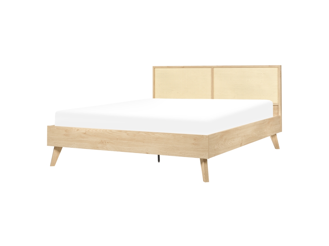 Cama con somier BELIANI Monpazier de Ratán, Tablero de fibra Madera clara 167x209x99