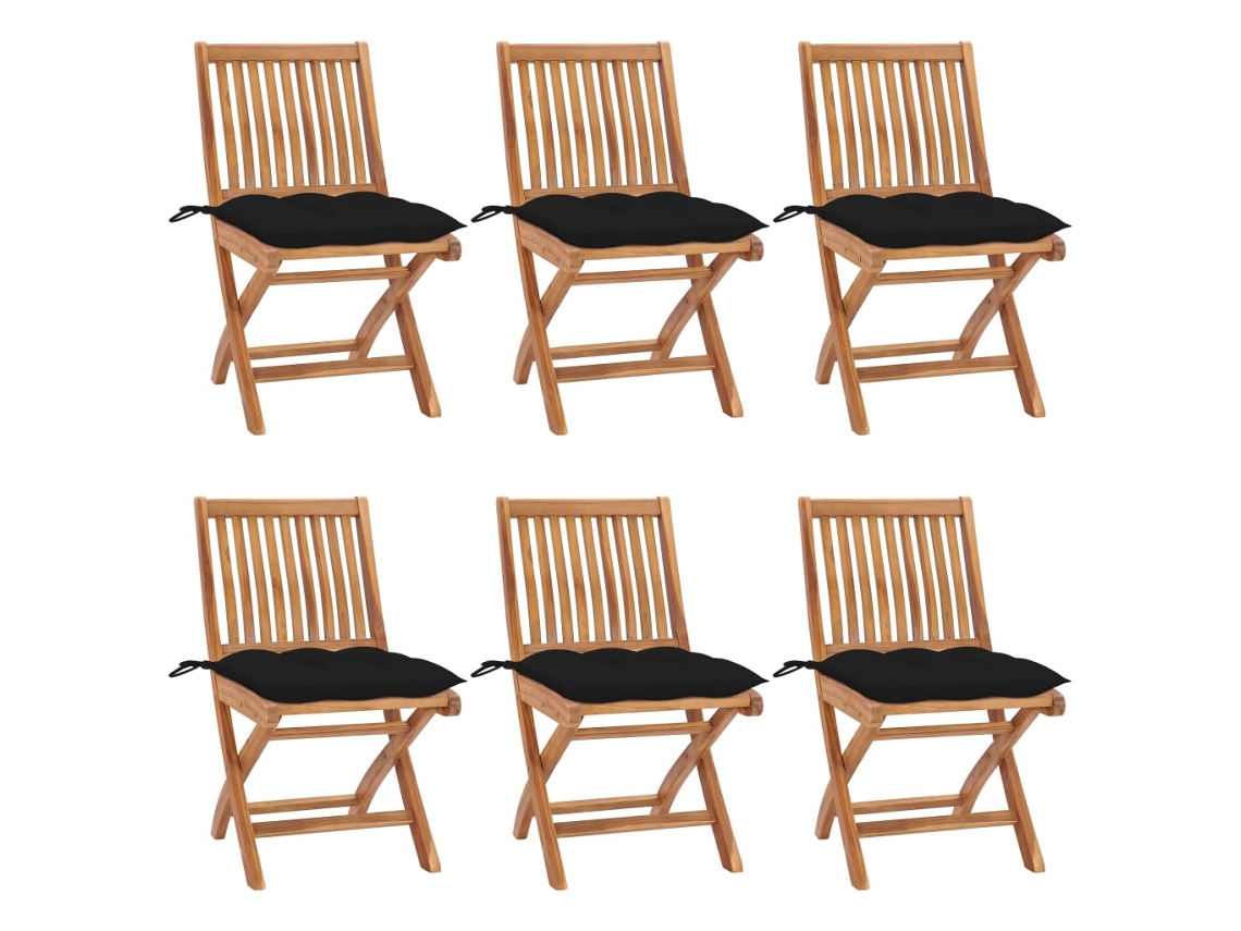 Conjunto 6 Silla de jardín VIDAXL Negro Madera (46.5x58x88 cm)