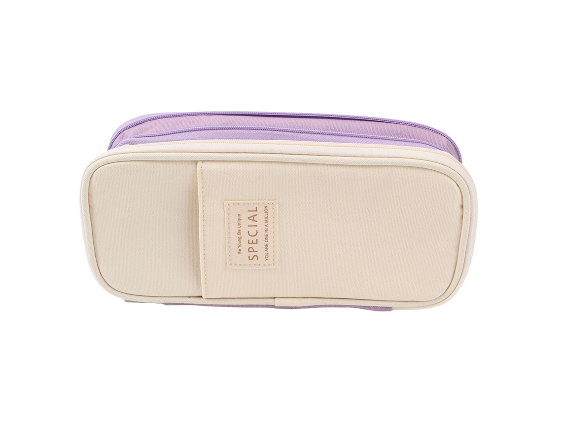 Bolsa De Lápices Grande Estilo Simple Canvas Con Ranuras Y Cremallera Para Escuela Oficina Viaje Morado Y Beige
