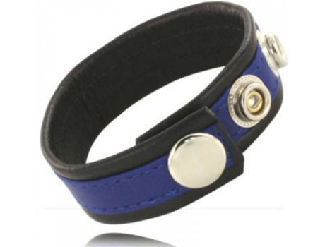 Estimulador LEATHER BODY Cuerpo de Cuero Galón y Correa para Bolas con Casquillos - Negro y Azul