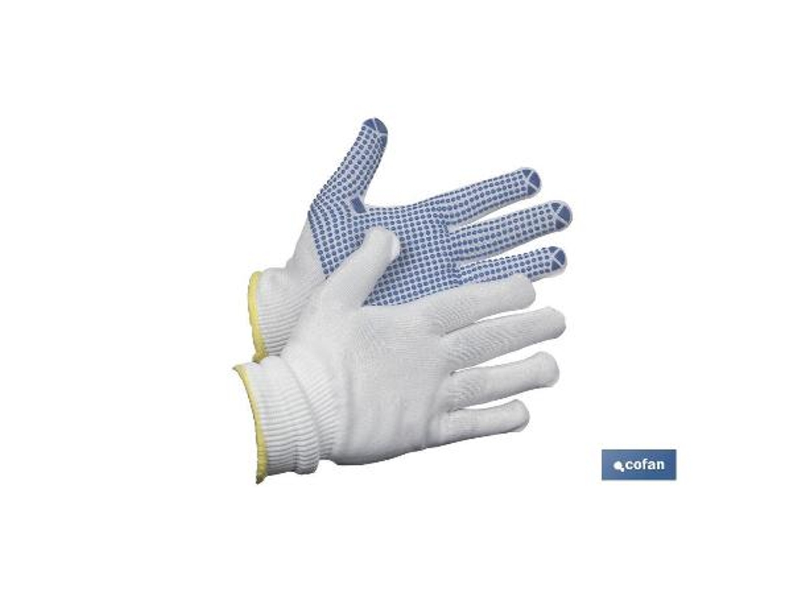 Guante 100% nylon c/puntitos pvc t-7   caja 12 unid.