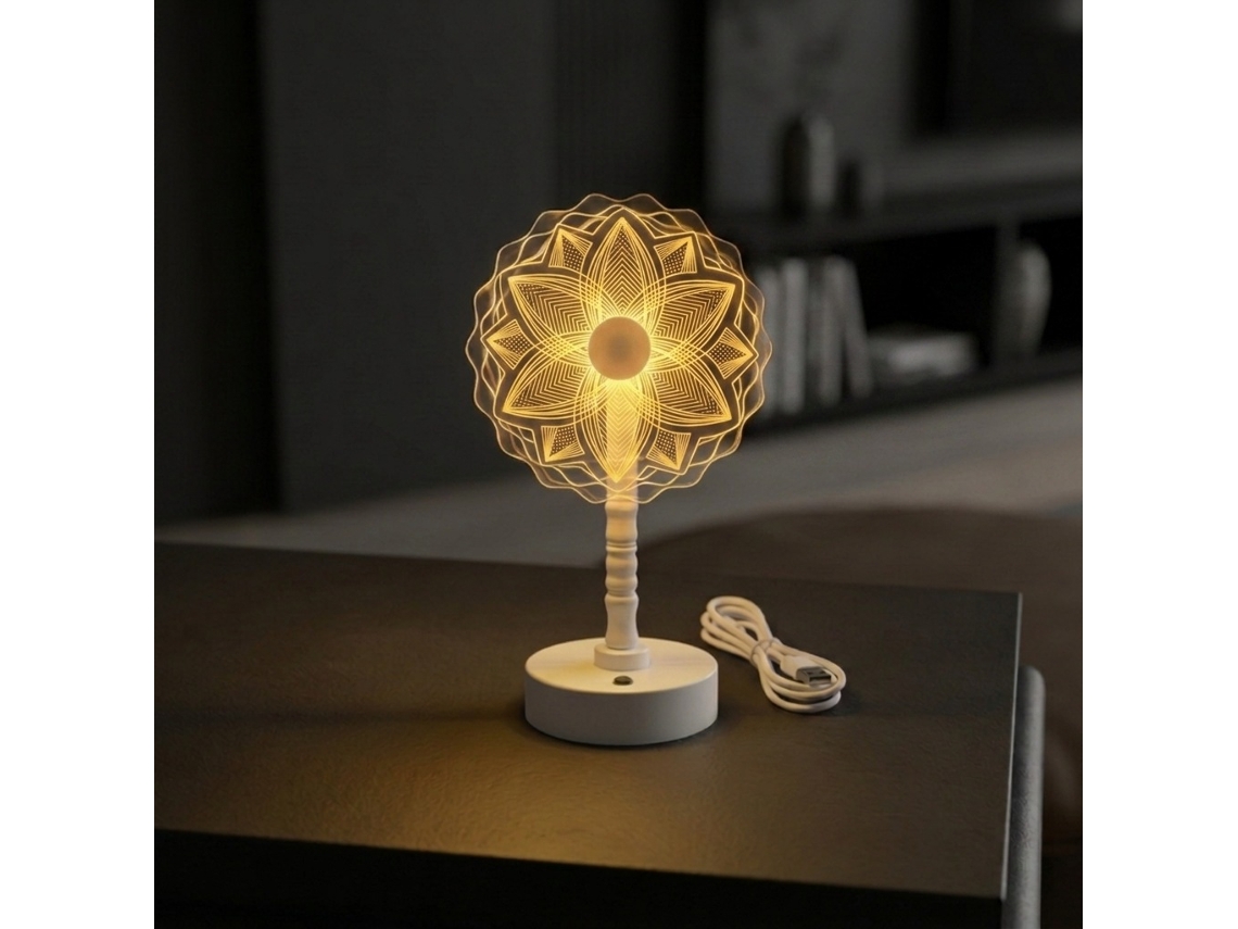 Abajur e Luz Noturna em Formato de Flor, Acrílico, Alimentação Usb. Estilo a CZHHMART