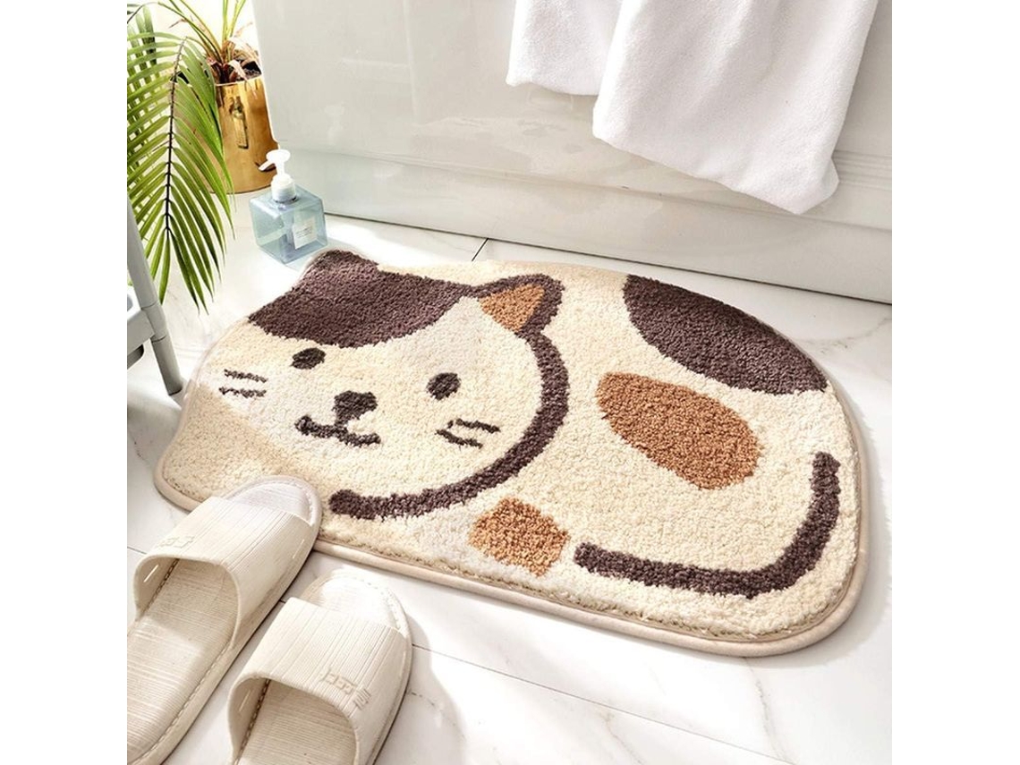2026-tapete De Baño Linjou Antideslizante Absorbente Suave Diseño Adorable Gato Beige Alfombra Secadora