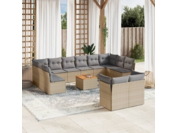 Conjunto de sofá de jardín de 13 piezas con cojines, mimbre sintético beige, Dkd Home Decor