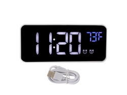 Reloj Despertador Digital Led Con Termómetro, Espejo, Carga Usb, Función De Repetición, Color Plata.