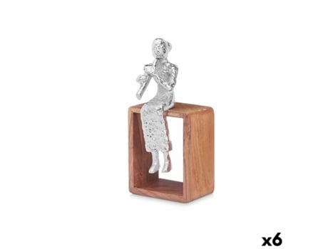 Figura Decorativa Flauta Dulce Plateado Madera Metal 13x27x13 cm
