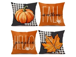 Juego de 4 Fundas de Cojines Otoñales 18x18, Decorativas con Rayas y Calabazas NEVEANCE