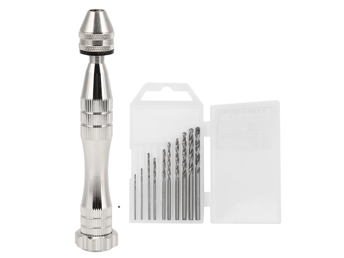 Taladro Manual Helicoidal De Aluminio Plateado Con 10 Brocas Diferentes - Accesorio De Ferretería