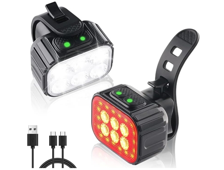 Luz de bicicleta recargable Luces de bicicleta súper brillantes Juego de luces delanteras y traseras Luces LED para bicicleta de montaña Linterna f...