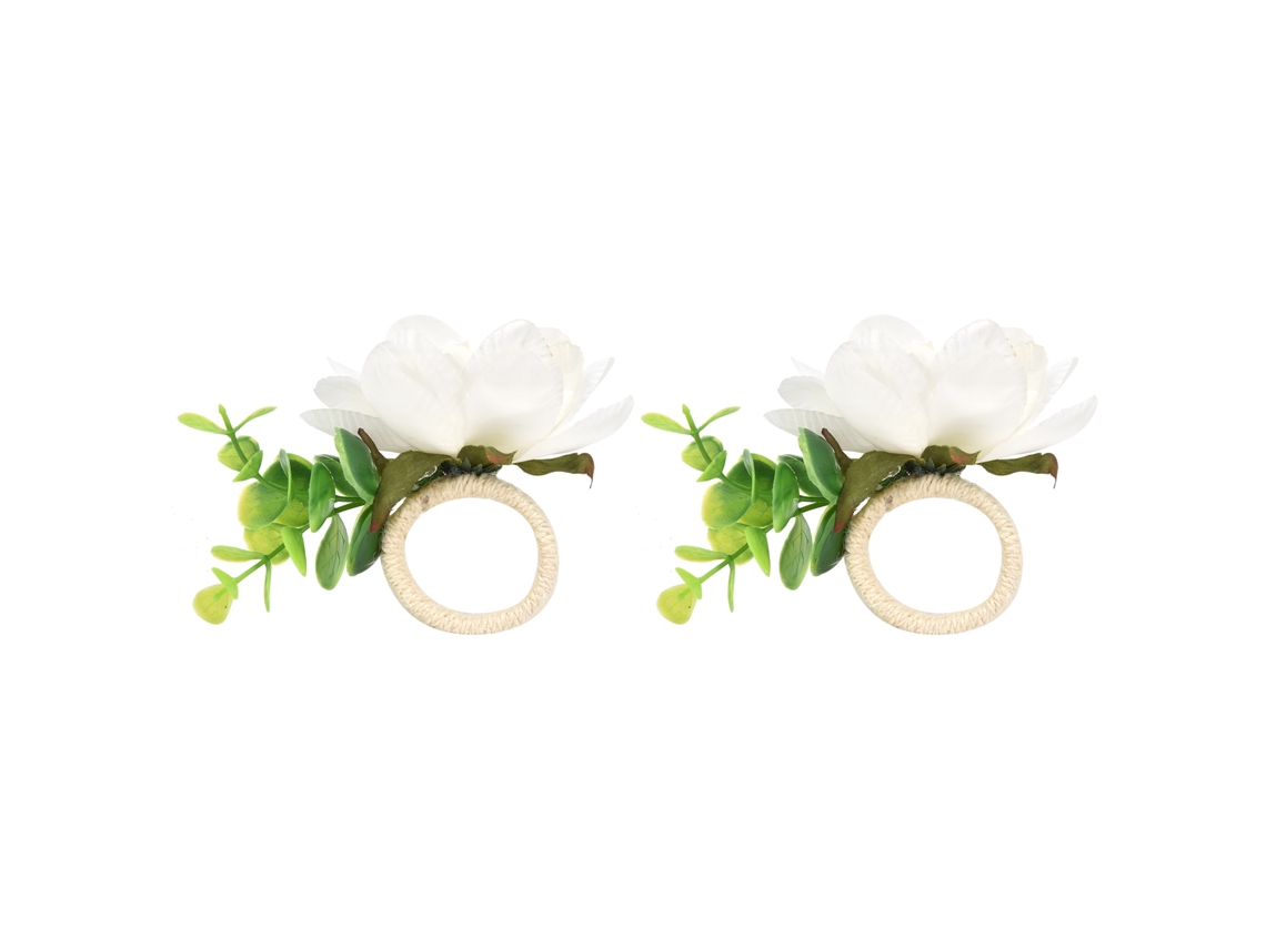 Juego De 2 Servilleteros Con Flor Artificial Y Cordón De Lino Para Decoración De Mesa.