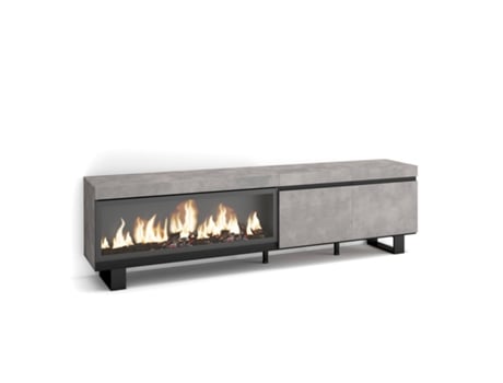 Mueble TV, Televisión, 210, Para TV hasta 80, Chimenea eléctrica XXL, Diseño industrial, Cemento SKRAUT HOME