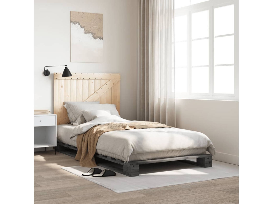 Estructura De Cama Con Cabecero Madera De Pino Gris 100x200cm