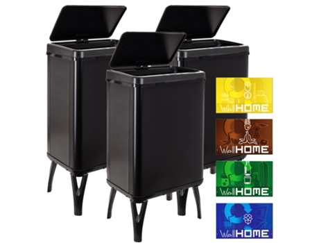 Cubo de basura inteligente Well Home 3x40L negro con etiquetas magnéticas WELLHOME