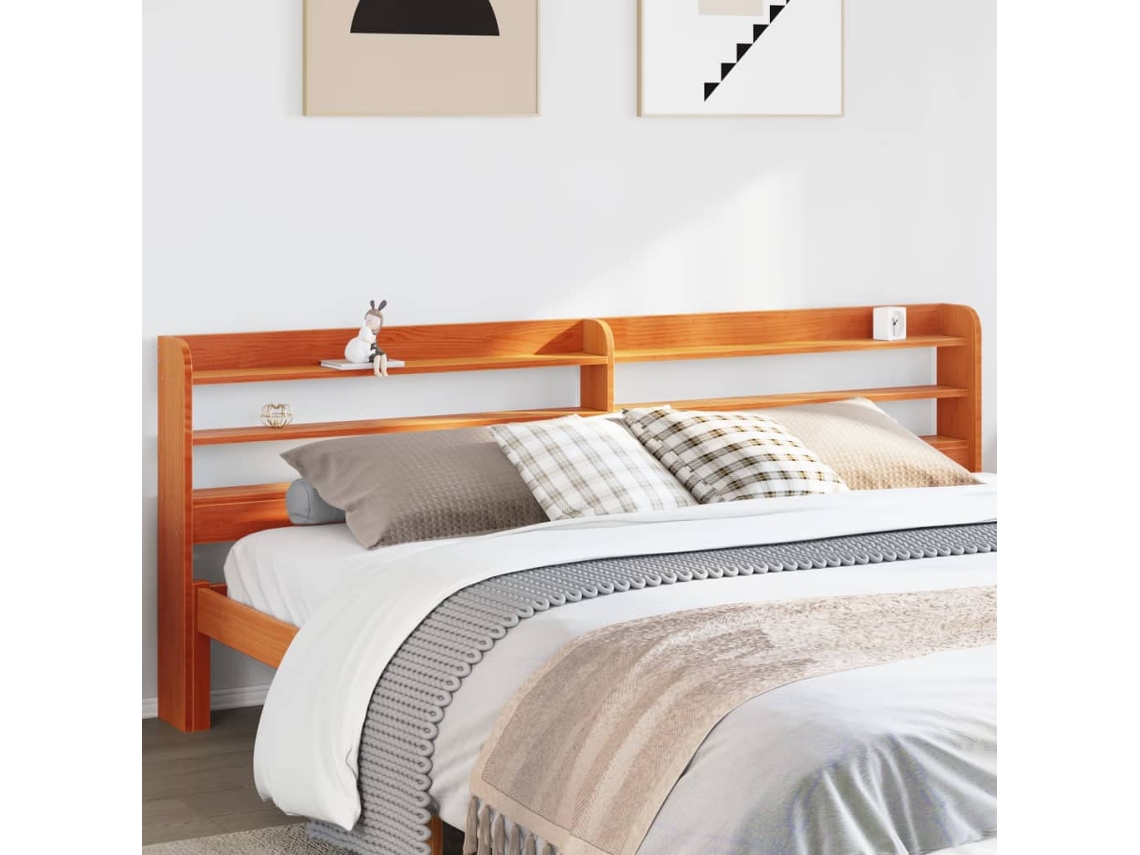 Cabecero De Cama Con Estantes Madera Maciza Pino Marrón 200 Cm