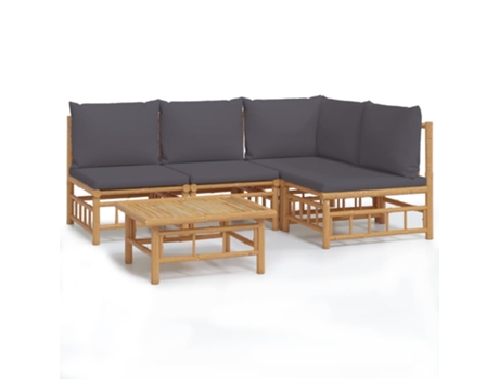 MAISON EXCLUSIVE Set de muebles de jardín 5 piezas bambú con cojines gris oscuro