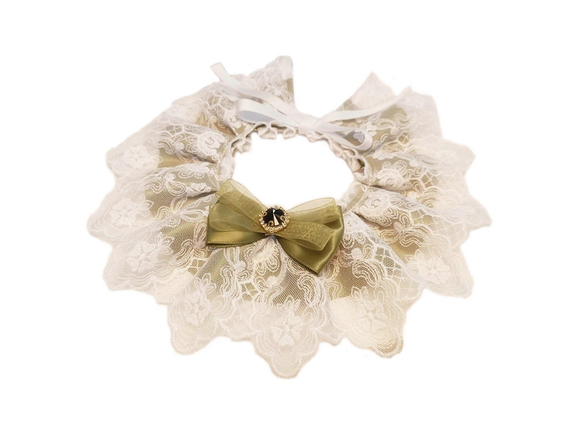 Babero para mascotas estilo vintage con lazo de encaje, collar ajustable para gatos, bufanda para el cuello, collar para perros con lazo, P