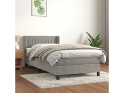 Cama Box Spring Con Colchón Terciopelo Gris Claro 100x200 Cm