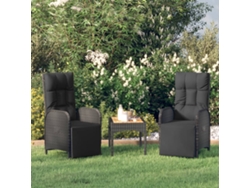 Sillas Reclinables Jardín | Sofá De Exterior 2 Uds Con Mesa Ratán Sintético Negro Wsd612352