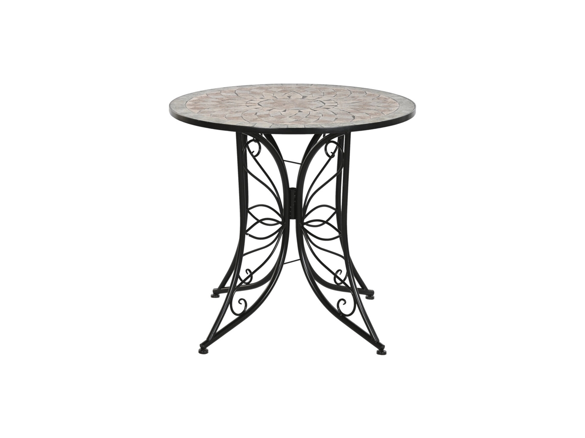 Mesa Redonda Comedor Metal Ceramica Negro 80x80x76cm
